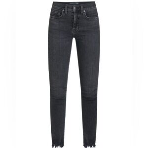 Veronica Beard Black Mid Rise Skinny Jeans Raw Hem Stretch Size 24